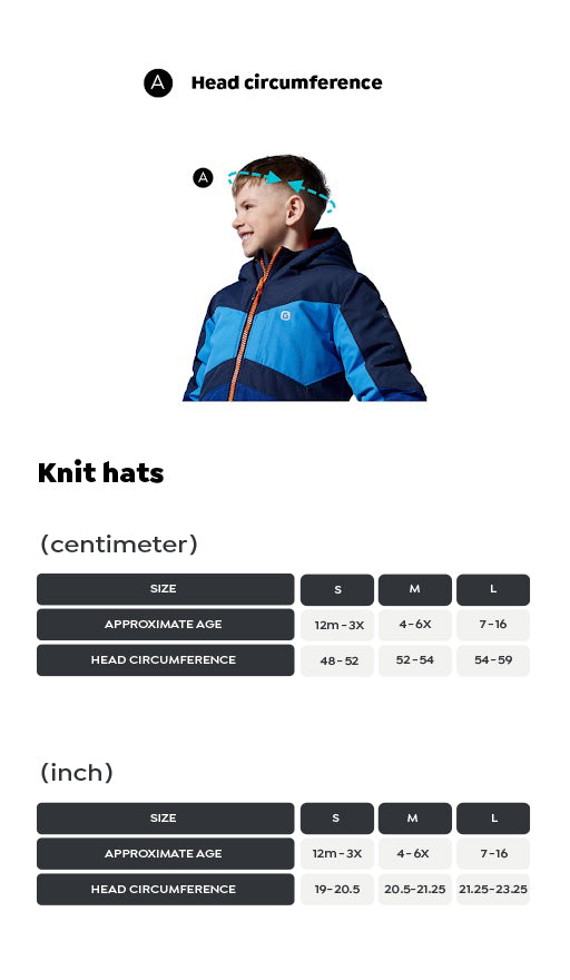 Size Guide Kids tuques hats winter