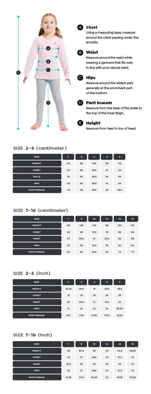 Gusti Size Guide snowsuits, winter jackets, snow pants for kids